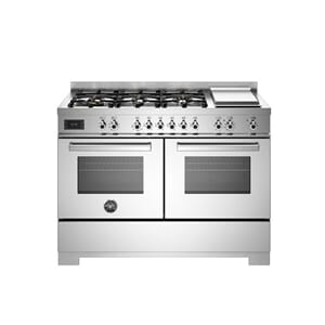 PRO126G2EXT2 Bertazzoni komfyr 120 cm, gasstopp og stekeplate, 2 ovner, stål